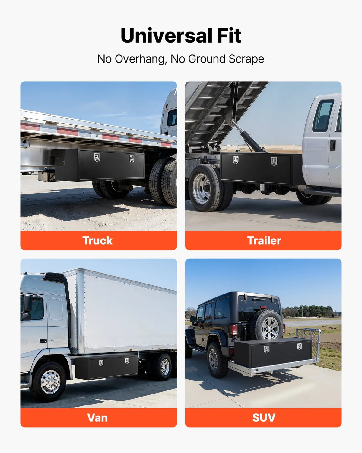 VEVOR Underbody Truck Tool Box, 60 x 18 x 18 Inch Heavy Duty Steel Trailer Storage Box with Lock & Keys, Waterproof Trailer Storage Organizer Under Body Chest with T-Handle for Truck, Van, SUV, Black - View 4