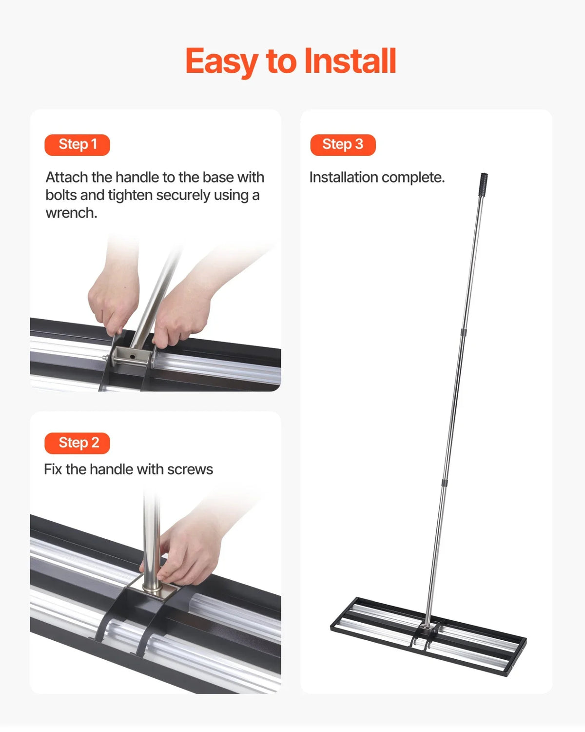 VEVOR Updated Lawn Leveling Rake with Roller, 48'' x 10" Stainless Steel Lawn Leveler with 83.9'' Adjustable Handle, Heavy Duty Yard Leveling Rake, Effort Saving Lawn Leveling Tool for Yard Golf Court - View 4