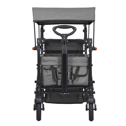 VEVOR Wagon Stroller for 2 Kids, Push Pull Quad Collapsible Stroller with Adjustable Handle, Encircling Harness Removable Canopy, 4 Wheels w/ Brakes, Mutifunction Tandem Stroller for Camping Dark Grey - View 9