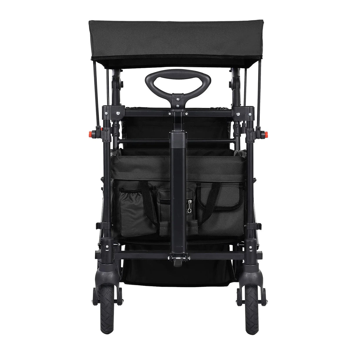 VEVOR Wagon Stroller for 2 Kids, Push Pull Quad Collapsible Stroller with Adjustable Handle, Encircling Harness Removable Canopy, 4 Wheels with Brakes, Mutifunction Tandem Stroller for Camping Black - View 9