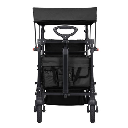 VEVOR Wagon Stroller for 2 Kids, Push Pull Quad Collapsible Stroller with Adjustable Handle, Encircling Harness Removable Canopy, 4 Wheels with Brakes, Mutifunction Tandem Stroller for Camping Black - View 9