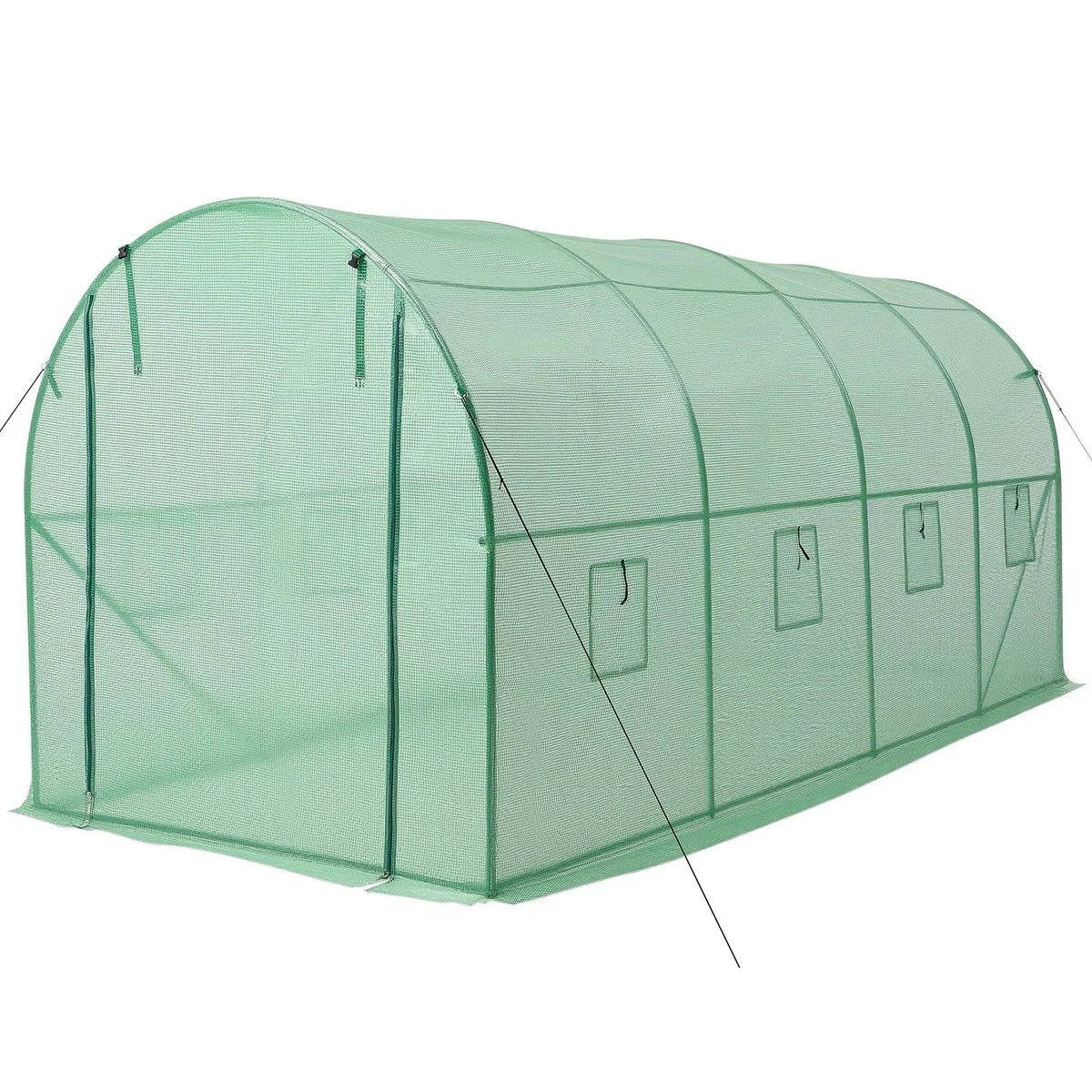 VEVOR Walk-in Tunnel Greenhouse, 15 x 7 x 7 ft Hoop House Greenhouse Tunnel with Watering System, Plant Hot House with Steel Frame, PE Cover, Roll-Up Zipper Door and 8 Windows for Outdoors, Green - View 8