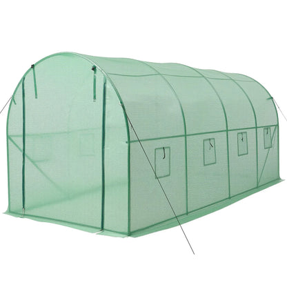 VEVOR Walk-in Tunnel Greenhouse, 15 x 7 x 7 ft Hoop House Greenhouse Tunnel with Watering System, Plant Hot House with Steel Frame, PE Cover, Roll-Up Zipper Door and 8 Windows for Outdoors, Green - View 8