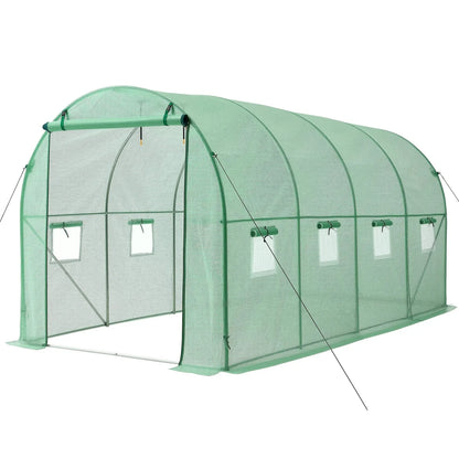 VEVOR Walk-in Tunnel Greenhouse, 15 x 7 x 7 ft Hoop House Greenhouse Tunnel with Watering System, Plant Hot House with Steel Frame, PE Cover, Roll-Up Zipper Door and 8 Windows for Outdoors, Green - View 9