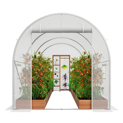 VEVOR Walk-in Tunnel Greenhouse, 9.6x6.4x6.2 ft Hoop House Greenhouse Tunnel, Plant Hot House with Galvanized Steel Frame, White PE Cover, Roll-up Zipper Door and 6 Windows for Outdoor - View 10