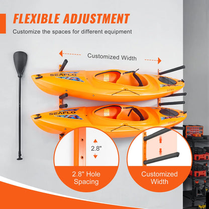 VEVOR Wall Kayak Storage Rack, 4-Capacity Wall Mounted Kayak Holders for Kayak Canoe Paddle Board, Kayak Storage Hooks with Adjustable Padded Arms, 400 LBS Load Kayak Hanger for Indoor Outdoor Garage - View 2