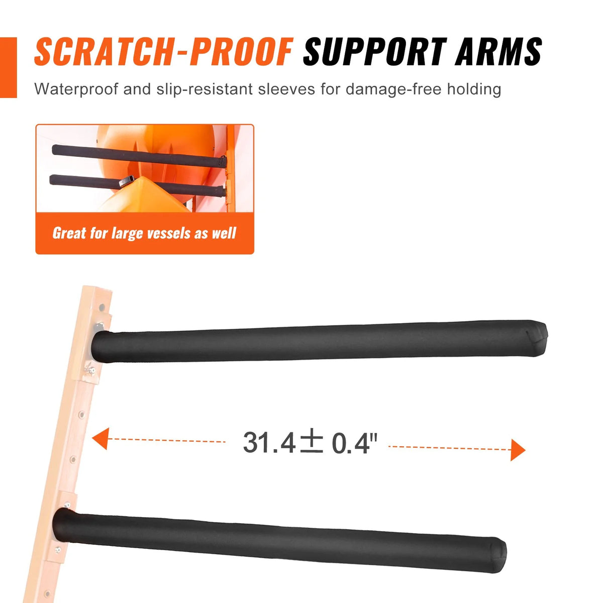 VEVOR Wall Kayak Storage Rack, 4-Capacity Wall Mounted Kayak Holders for Kayak Canoe Paddle Board, Kayak Storage Hooks with Adjustable Padded Arms, 400 LBS Load Kayak Hanger for Indoor Outdoor Garage - View 4