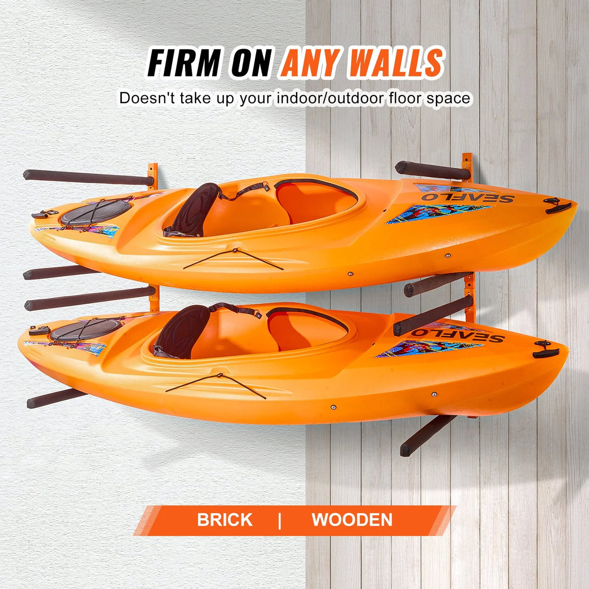 VEVOR Wall Kayak Storage Rack, 4-Capacity Wall Mounted Kayak Holders for Kayak Canoe Paddle Board, Kayak Storage Hooks with Adjustable Padded Arms, 400 LBS Load Kayak Hanger for Indoor Outdoor Garage - View 5