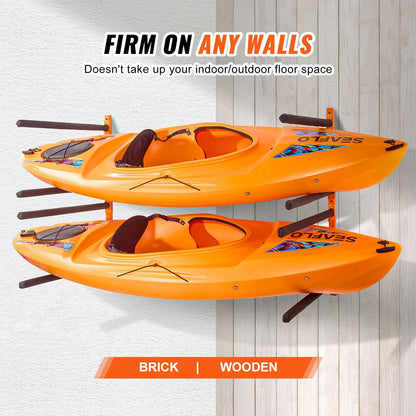 VEVOR Wall Kayak Storage Rack, 4-Capacity Wall Mounted Kayak Holders for Kayak Canoe Paddle Board, Kayak Storage Hooks with Adjustable Padded Arms, 400 LBS Load Kayak Hanger for Indoor Outdoor Garage - View 5