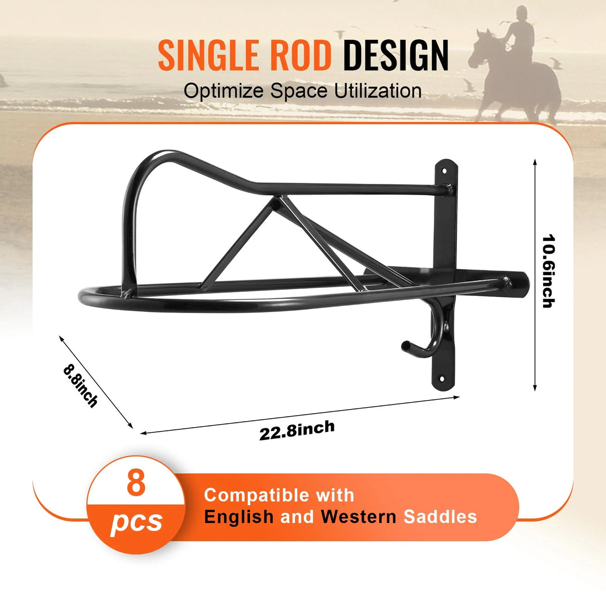 VEVOR Wall Mount Saddle Rack with Pad Bar 8 Packs Horse Saddle Rack Stand - View 2