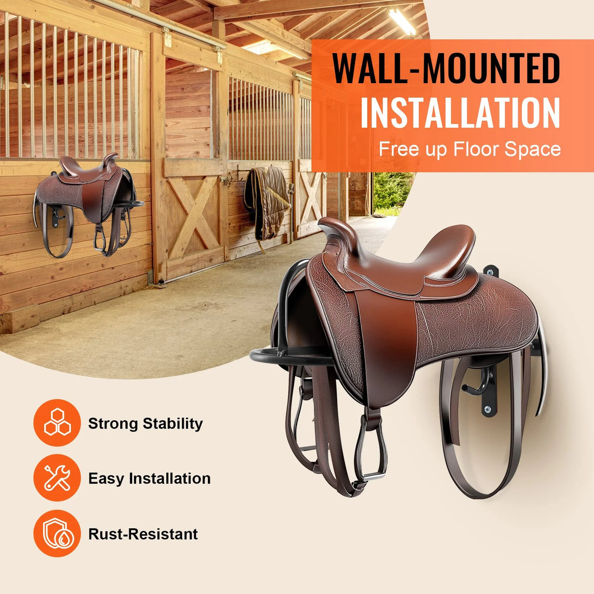 VEVOR Wall Mount Saddle Rack with Pad Bar 8 Packs Horse Saddle Rack Stand - View 4