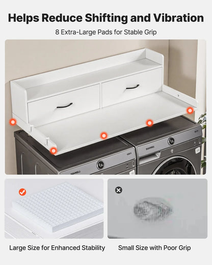 VEVOR Washer Dryer Countertop with Shelf, 54 x 27.5 in Wooden Washer and Dryer Topper with 2 Drawers & 2 Hooks, Laundry Machine Topper for Laundry Closet Pantry Counter Organization and Storage, White - View 4