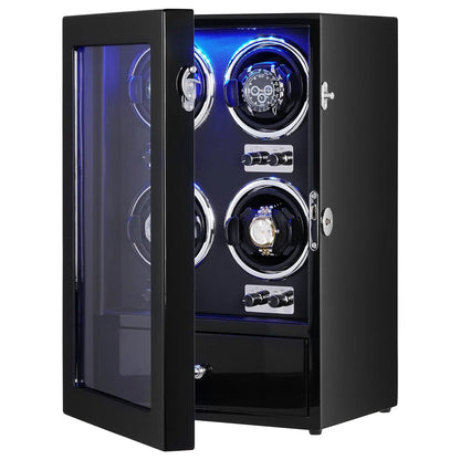 VEVOR Watch Winder, Watch Winder for 4 Men's and Women's Automatic Watches, with 4 Super Quiet Japanese Mabuchi Motors, Blue LED Light and Adapter, High-Density Board Shell and Black PU - View 10