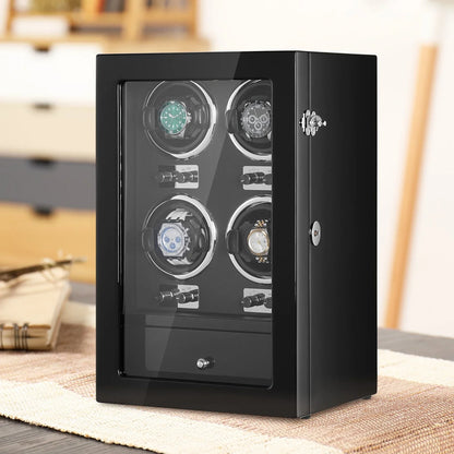VEVOR Watch Winder, Watch Winder for 4 Men's and Women's Automatic Watches, with 4 Super Quiet Japanese Mabuchi Motors, Blue LED Light and Adapter, High-Density Board Shell and Black PU - View 7