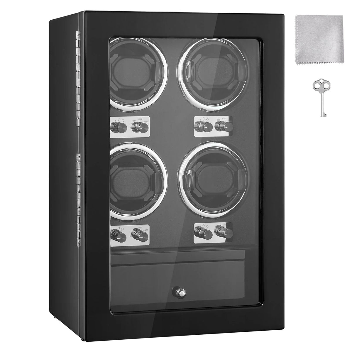 VEVOR Watch Winder, Watch Winder for 4 Men's and Women's Automatic Watches, with 4 Super Quiet Japanese Mabuchi Motors, Blue LED Light and Adapter, High-Density Board Shell and Black PU - View 8