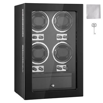 VEVOR Watch Winder, Watch Winder for 4 Men's and Women's Automatic Watches, with 4 Super Quiet Japanese Mabuchi Motors, Blue LED Light and Adapter, High-Density Board Shell and Black PU - View 8
