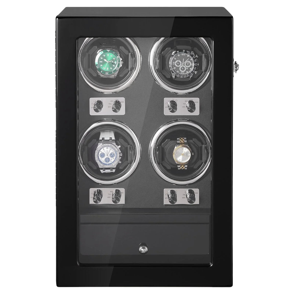 VEVOR Watch Winder, Watch Winder for 4 Men's and Women's Automatic Watches, with 4 Super Quiet Japanese Mabuchi Motors, Blue LED Light and Adapter, High-Density Board Shell and Black PU - View 9