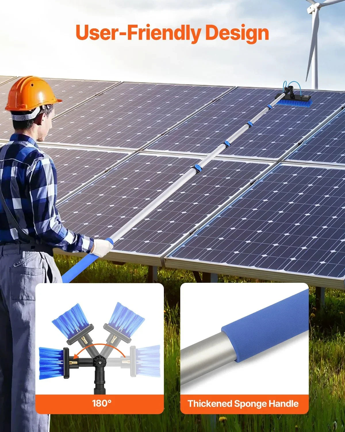VEVOR Water Fed Pole Kit, 30FT Solar Panel Cleaning Pole with Extendable Handle, 180° Rotatable Brush Head & 65.6FT Hose, Household & Outdoor Window Cleaner Tool for Caravan Solar Panel Deck - View 2
