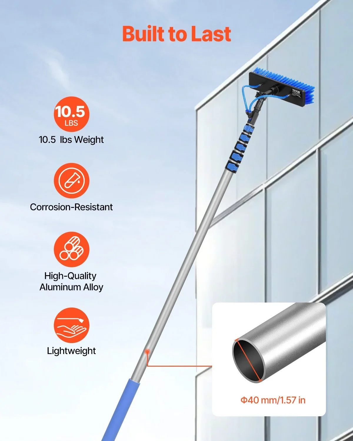 VEVOR Water Fed Pole Kit, 36FT Solar Panel Cleaning Pole with Extendable Handle, 180° Rotatable Brush Head & 65.6FT Hose, Household & Outdoor Window Cleaner Tool for Caravan Solar Panel Deck - View 4
