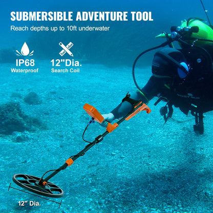 VEVOR Waterproof Metal Detector, 12" Coil, Professional Rechargeable Gold Detector, 39-50 in Adjustable with LCD 7 Modes Advanced DSP Chip Bluetooth Headset, IP68 for Detecting Gold Treasure Hunting - View 3