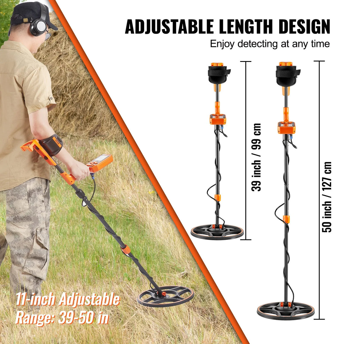 VEVOR Waterproof Metal Detector, 12" Coil, Professional Rechargeable Gold Detector, 39-50 in Adjustable with LCD 7 Modes Advanced DSP Chip Bluetooth Headset, IP68 for Detecting Gold Treasure Hunting - View 4