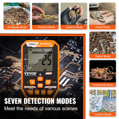 VEVOR Waterproof Metal Detector, 12" Coil, Professional Rechargeable Gold Detector, 39-50 in Adjustable with LCD 7 Modes Advanced DSP Chip Bluetooth Headset, IP68 for Detecting Gold Treasure Hunting - View 5