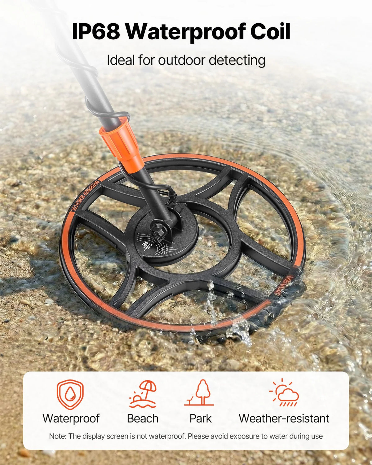 VEVOR Waterproof Metal Detector, 12", Professional High Accuracy Gold Detector for Adults, with Display, Wireless Headphones, 7 Modes, Adjustable Length, for Detecting Gold Treasure Hunting, IP68 - View 5