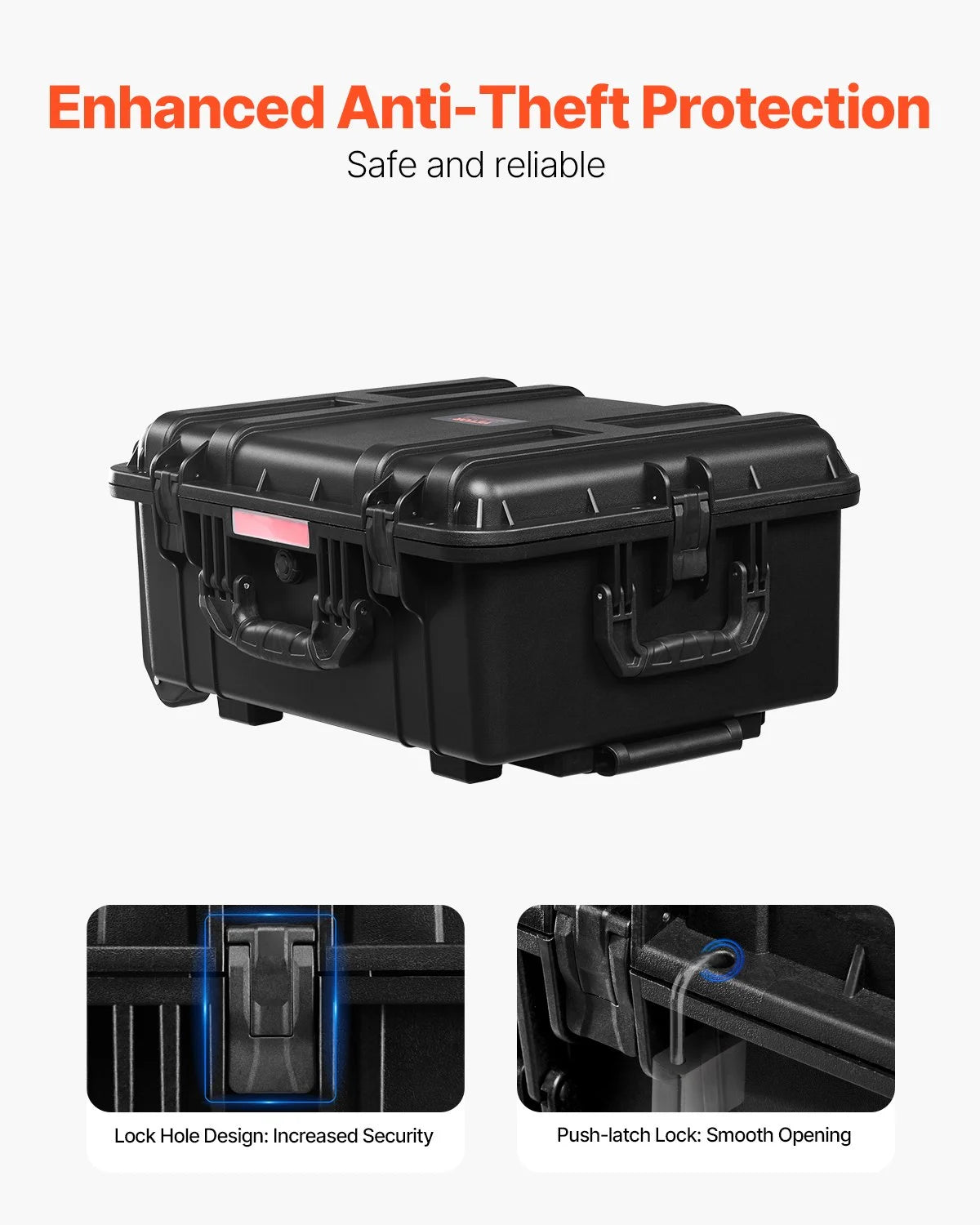 VEVOR Weatherproof Hard Case, Heavy Duty Protective Dry Box Case with Pre-Cut Foam, Wheels & Retractable Pull Handles for Travel, Hunt, Military, Tactical, IP67 Waterproof Case for Cameras(57x45x28) - View 4