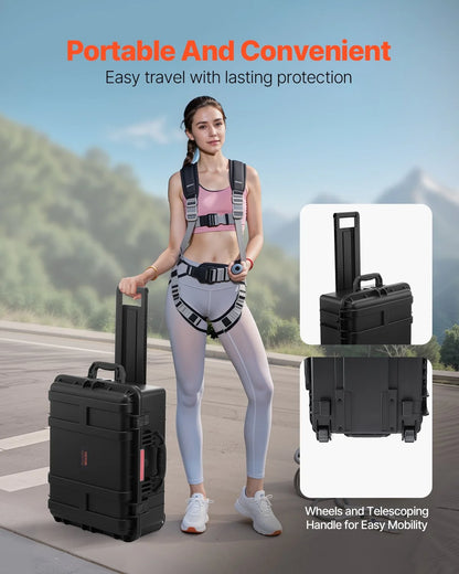 VEVOR Weatherproof Hard Case, Heavy Duty Protective Dry Box Case with Pre-Cut Foam, Wheels & Retractable Pull Handles for Travel, Hunt, Military, Tactical, IP67 Waterproof Case for Cameras(57x45x28) - View 5