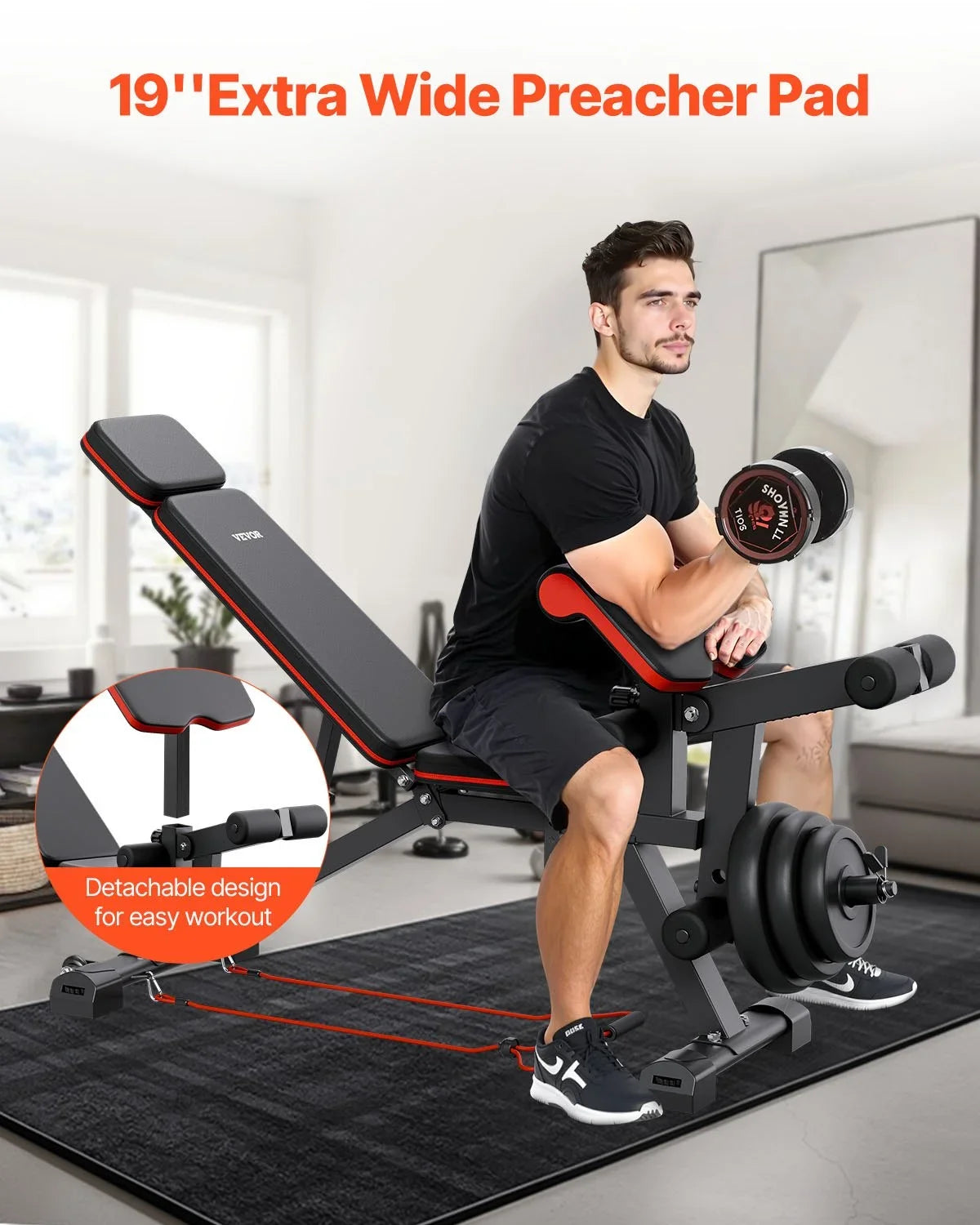 VEVOR Weight Bench, 800lbs Adjustable Weight Bench Press for Full Body Workout, Exercise Sit up Bench for Home Gym Strength Training, Flat Bench with with Leg Extension, Preacher Pad, Fast Adjustment - View 13