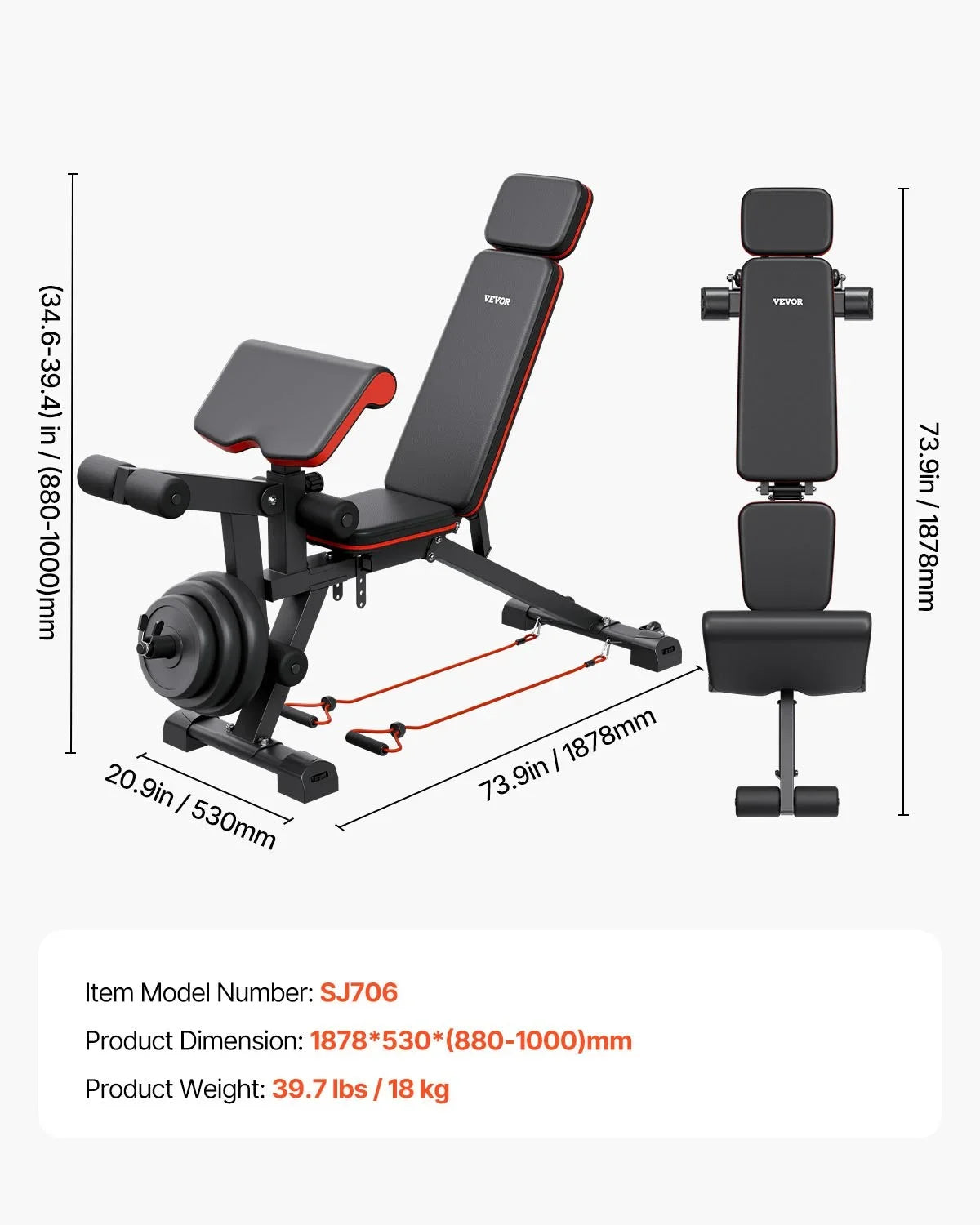 VEVOR Weight Bench, 800lbs Adjustable Weight Bench Press for Full Body Workout, Exercise Sit up Bench for Home Gym Strength Training, Flat Bench with with Leg Extension, Preacher Pad, Fast Adjustment - View 15