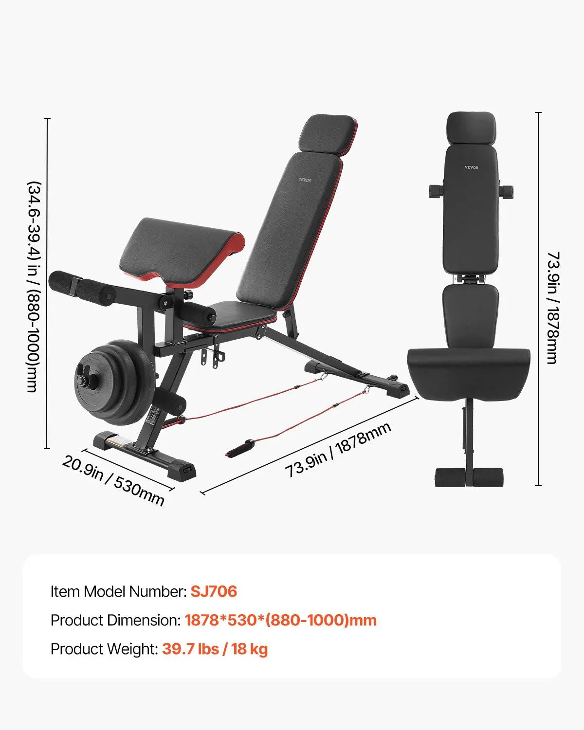 VEVOR Weight Bench, 800lbs Adjustable Weight Bench Press for Full Body Workout, Exercise Sit up Bench for Home Gym Strength Training, Flat Bench with with Leg Extension, Preacher Pad, Fast Adjustment - View 6