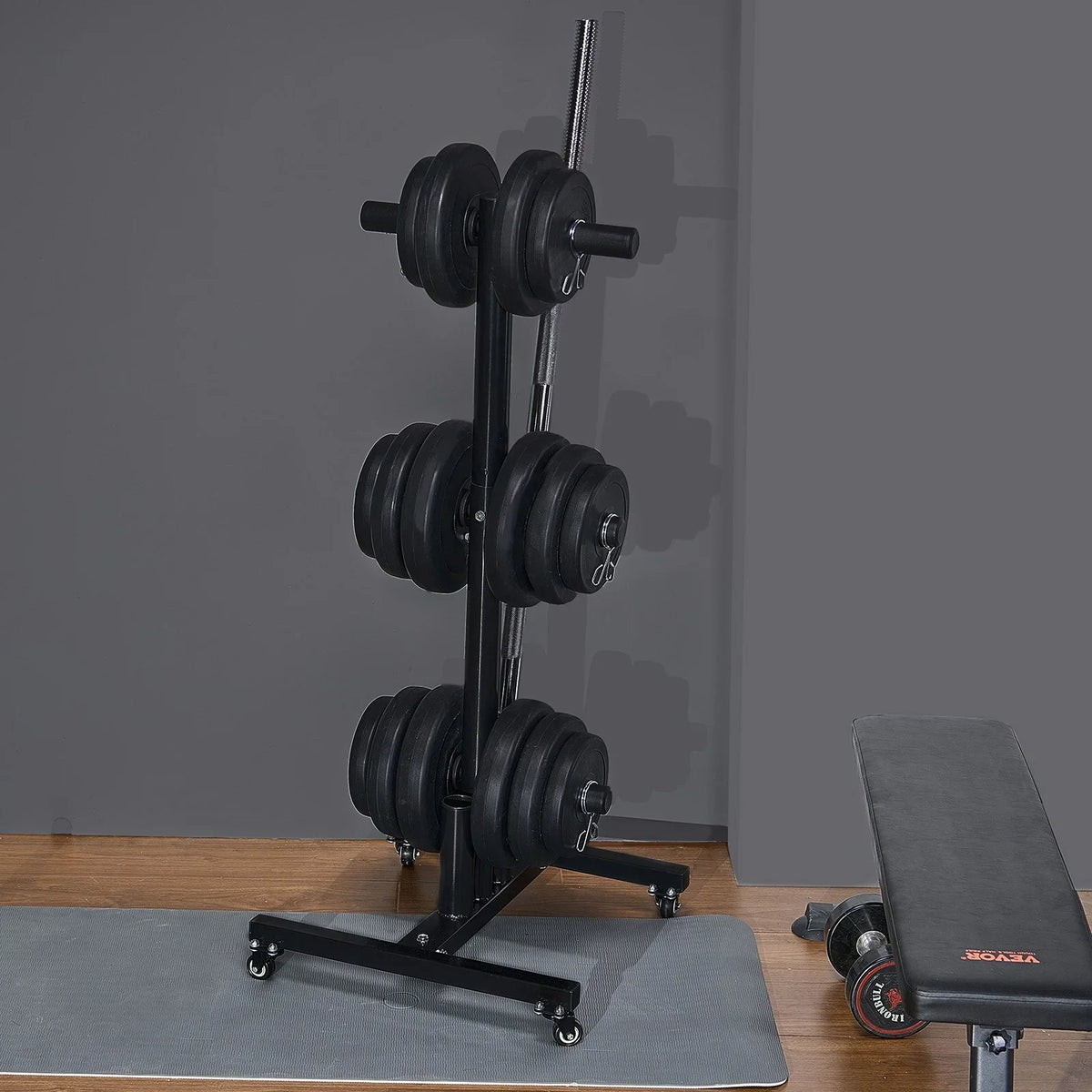 VEVOR Weight Plate Rack, Vertical Weight Plate Tree for 2-Inch Weight Plates, Standard Weight Plate Tree with Wheels, 1000 lbs Load Capacity Weight Storage Holder, Home Gym Barbell Rack Storage Stand - View 7