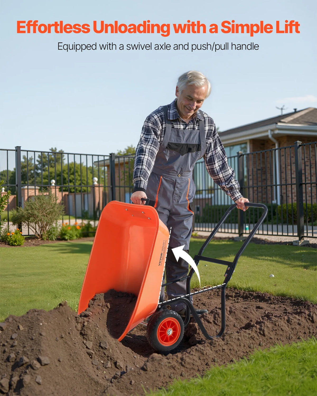 VEVOR Wheelbarrow Cart, 5 Cu. Ft. Load & 397 lbs Capacity, 2 Wheels Garden Dump Cart, Garden Wagon with Handle &  10"  Wide Track Wheels, Easy Loading Utility Yard Cart & Wagons for Outdoor Lawn Yard - View 11