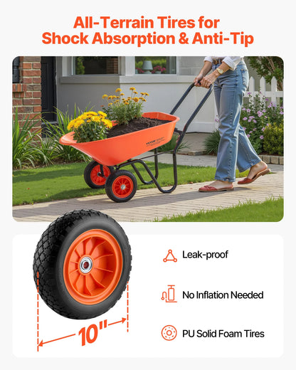 VEVOR Wheelbarrow Cart, 5 Cu. Ft. Load & 397 lbs Capacity, 2 Wheels Garden Dump Cart, Garden Wagon with Handle &  10"  Wide Track Wheels, Easy Loading Utility Yard Cart & Wagons for Outdoor Lawn Yard - View 12