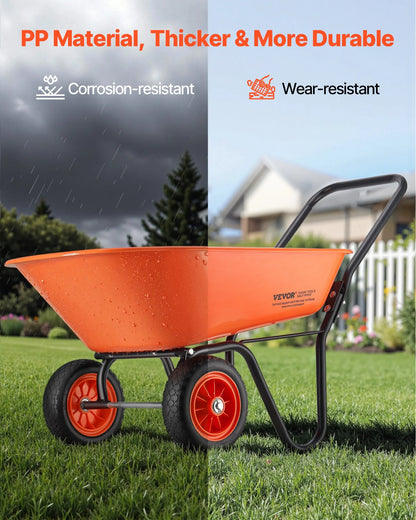 VEVOR Wheelbarrow Cart, 5 Cu. Ft. Load & 397 lbs Capacity, 2 Wheels Garden Dump Cart, Garden Wagon with Handle &  10"  Wide Track Wheels, Easy Loading Utility Yard Cart & Wagons for Outdoor Lawn Yard - View 14