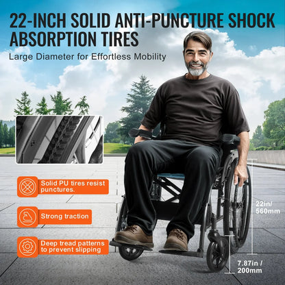 VEVOR Wheelchair, Durable Aluminum Alloy Ultra-Lightweight Wheelchairs, Portable Wheelchair with Flip-Back Desk-Length Arms, 3-Position Adjustable Footrests, 18-Inch Wide Seat, 250lbs Weight Capacity - View 4