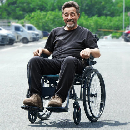 VEVOR Wheelchair, Durable Aluminum Alloy Ultra-Lightweight Wheelchairs, Portable Wheelchair with Flip-Back Desk-Length Arms, 3-Position Adjustable Footrests, 18-Inch Wide Seat, 250lbs Weight Capacity - View 8