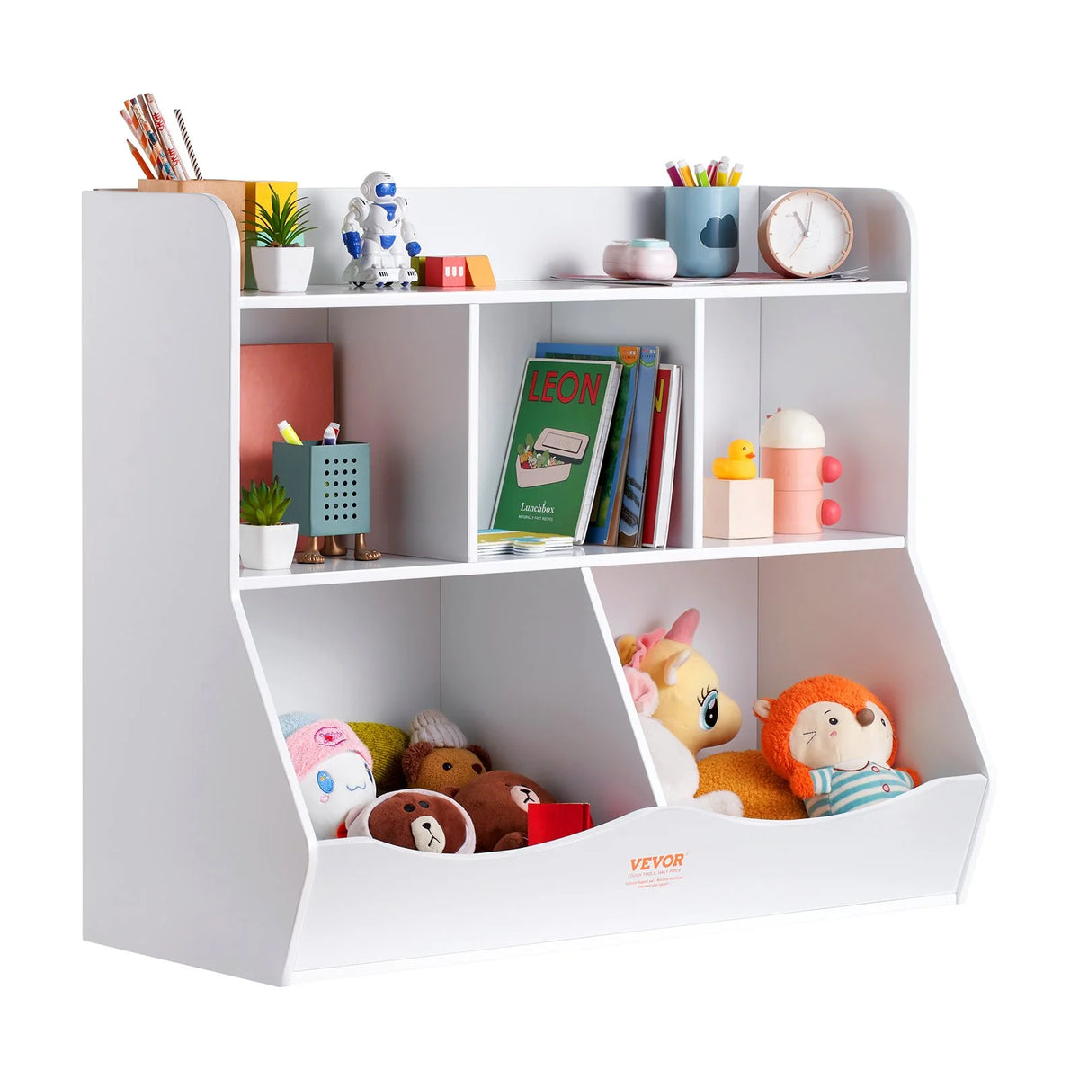 VEVOR Wood Kid Storage Cubby, Toy Storage Organizer with Bookshelf, 5-Cubby Wood Toy Storage Cabinet, Children Book Toy Shelf for Kids Room, Playroom, Kindergarten, Nursery, White - View 8