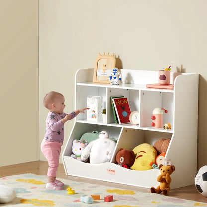 VEVOR Wood Kid Storage Cubby, Toy Storage Organizer with Bookshelf, 5-Cubby Wood Toy Storage Cabinet, Children Book Toy Shelf for Kids Room, Playroom, Kindergarten, Nursery, White - View 7