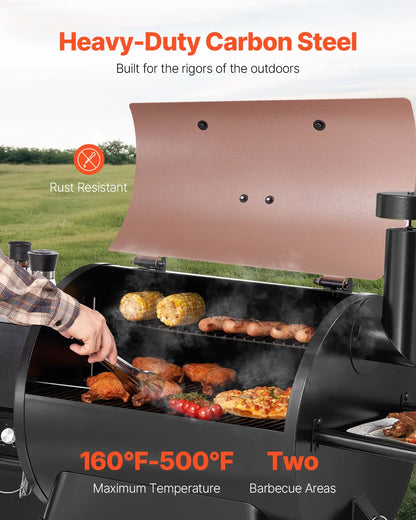 VEVOR Wood Pellet Grill Smoker, 8 in 1 BBQ Grills for Outdoor Cooking, 575 Square Inches Cook Area Electric Grill and Smoker, with LCD Screen Controller, Meat Probe, 500°F Max Temperature, Black - View 2