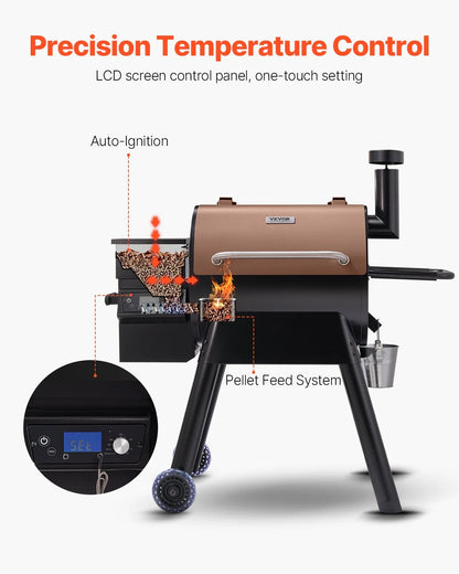 VEVOR Wood Pellet Grill Smoker, 8 in 1 BBQ Grills for Outdoor Cooking, 575 Square Inches Cook Area Electric Grill and Smoker, with LCD Screen Controller, Meat Probe, 500°F Max Temperature, Black - View 3