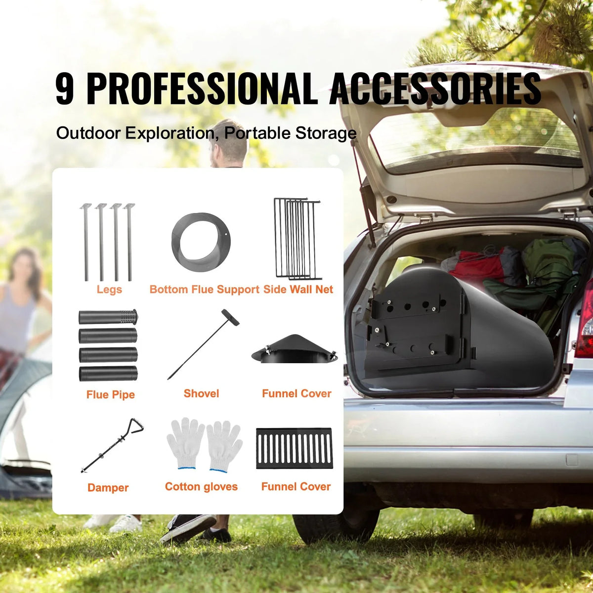 VEVOR Wood Stove, 118 inch, Alloy Steel Camping Tent Stove, Portable Wood Burning Stove with Chimney Pipes & Gloves, 3000in³Firebox Hot Tent Stove for Outdoor Cooking and Heating with 8 Pipes - View 3