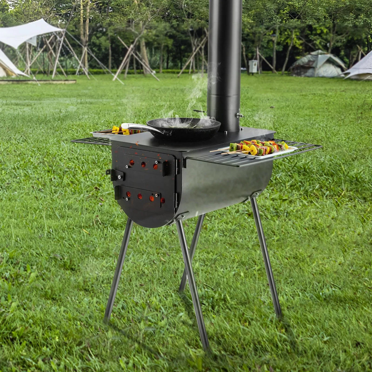 VEVOR Wood Stove, 118 inch, Alloy Steel Camping Tent Stove, Portable Wood Burning Stove with Chimney Pipes & Gloves, 3000in³Firebox Hot Tent Stove for Outdoor Cooking and Heating with 8 Pipes - View 7