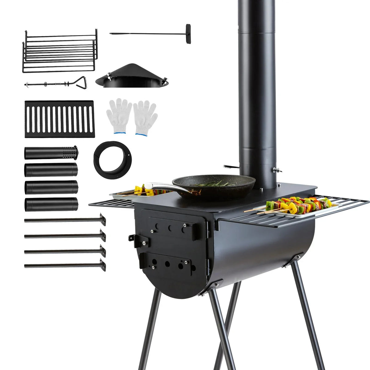 VEVOR Wood Stove, 118 inch, Alloy Steel Camping Tent Stove, Portable Wood Burning Stove with Chimney Pipes & Gloves, 3000in³Firebox Hot Tent Stove for Outdoor Cooking and Heating with 8 Pipes - View 8