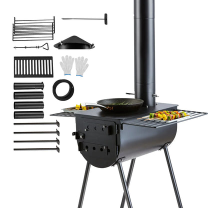 VEVOR Wood Stove, 118 inch, Alloy Steel Camping Tent Stove, Portable Wood Burning Stove with Chimney Pipes & Gloves, 3000in³Firebox Hot Tent Stove for Outdoor Cooking and Heating with 8 Pipes - View 8