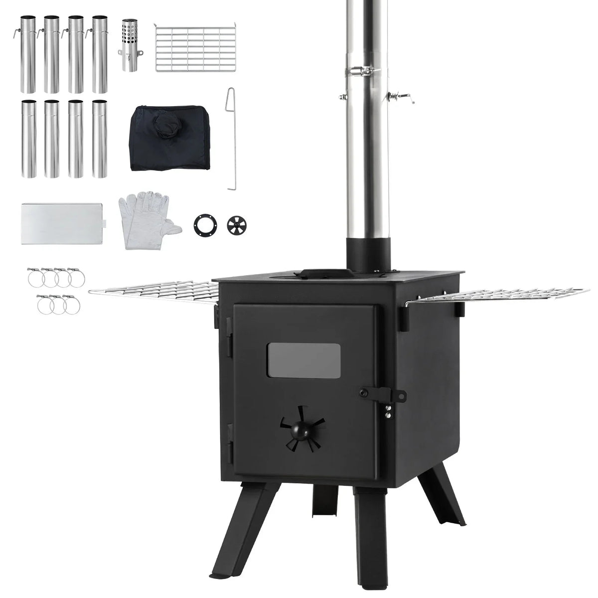 VEVOR Wood Stove, 86 inch, Alloy Steel Camping Tent Stove, Portable Wood Burning Stove with Chimney Pipes & Gloves, 1400in³Firebox Hot Tent Stove for Outdoor Cooking and Heating with 8 Pipes - View 8