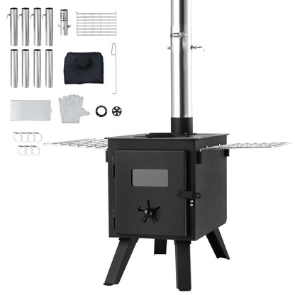 VEVOR Wood Stove, 86 inch, Alloy Steel Camping Tent Stove, Portable Wood Burning Stove with Chimney Pipes & Gloves, 1400in³Firebox Hot Tent Stove for Outdoor Cooking and Heating with 8 Pipes - View 8