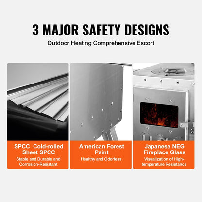 VEVOR Wood Stove, 86 inch, Stainless Steel Camping Tent Stove, Portable Wood Burning Stove with Chimney Pipes & Gloves, 1646in³Firebox Hot Tent Stove for Outdoor Cooking and Heating with 8 Pipes - View 5
