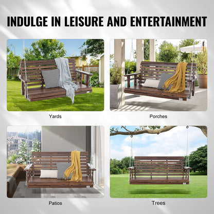 VEVOR Wooden Porch Swing 4.5 ft, Patio bench swing for Courtyard & Garden, Upgraded 880 lbs Strong Load Capacity, Heavy Duty Swing Chair Bench with Hanging Chains for Outdoors, Carbonized Brown - View 5